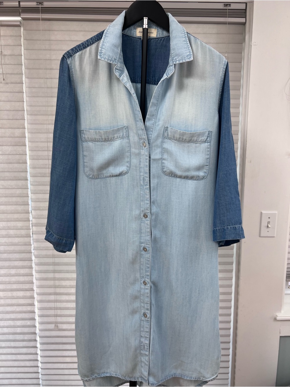 Cloth & Stone Chambray Shirt Dress Size Large Light Wash Denim